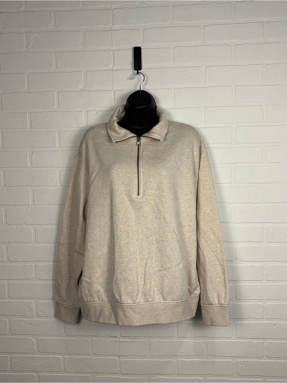 Universal Thread Women's 1/4 Zip Pullover Sweatshirt Oatmeal Heather Size L